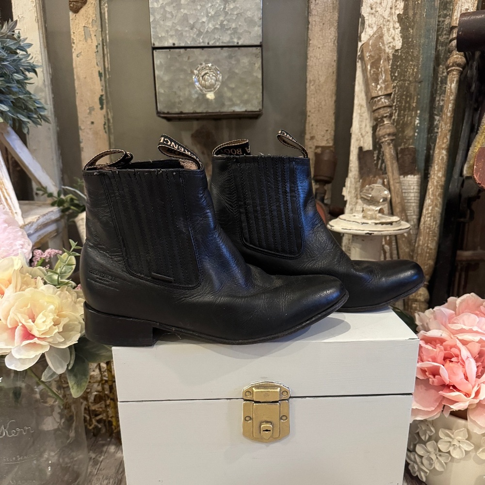 HERENCIA BLACK LEATHER CHELSEA BOOTS | CREW ANKLE PULL TABS | MEXICAN BOOTS